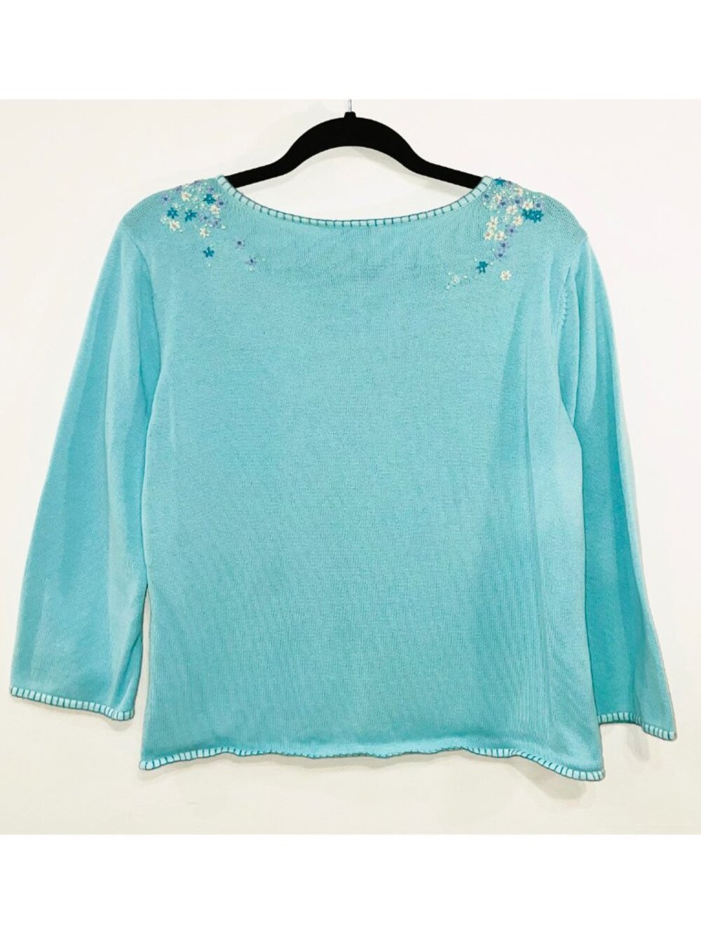 EUC Vintage 100% Cotton Embroidered Cardigan J Jill Robin Blue Medium - Picture 2 of 7